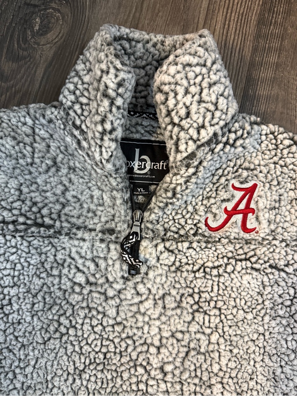 Boxercraft Youth Large Gray Sherpa Pullover with Red Alabama Logo
